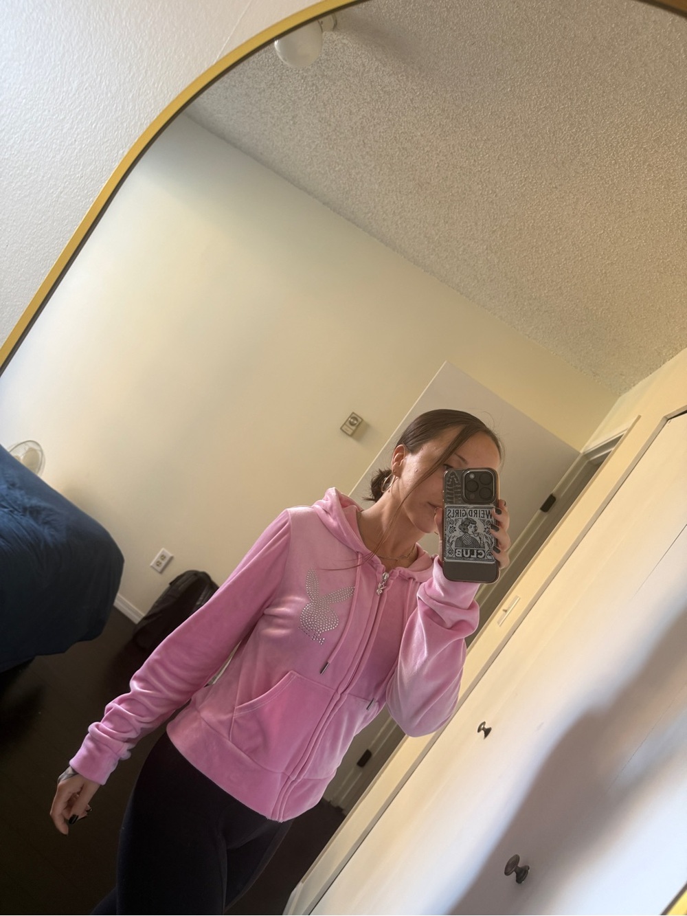 Women’s Pink Rhinestone Playboy Zip Hoodie